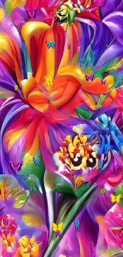 Colorful abstract floral art mobile wallpaper with vibrant purple themes.