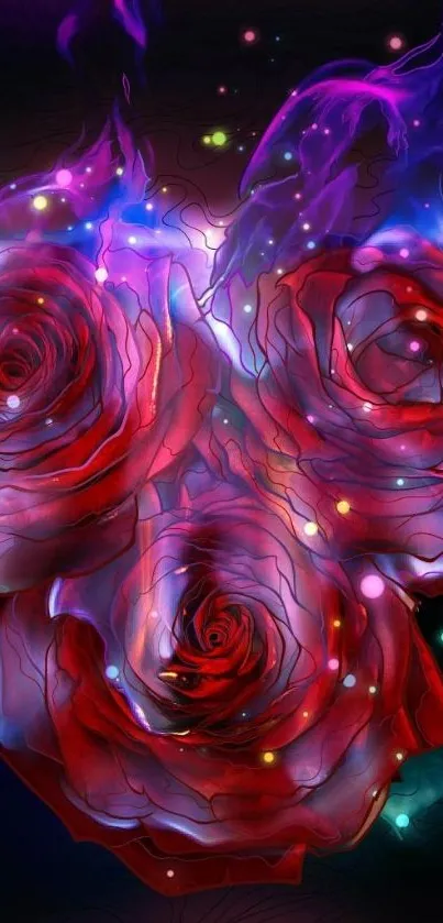 Vibrant abstract roses with colorful art design.