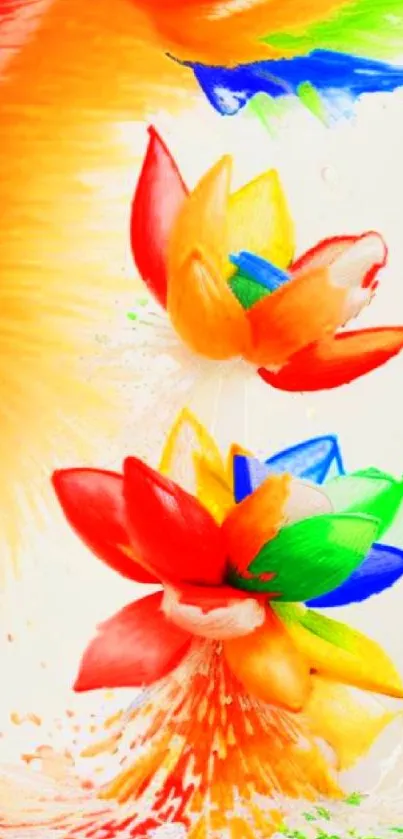 Vibrant floral art with colorful abstract flowers on a mobile wallpaper.