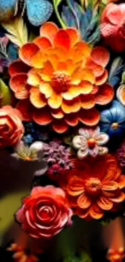 Vibrant floral art wallpaper with colorful flowers.