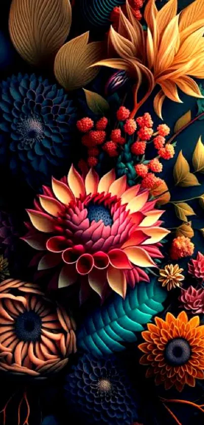 Vibrant floral art with dynamic flower patterns.