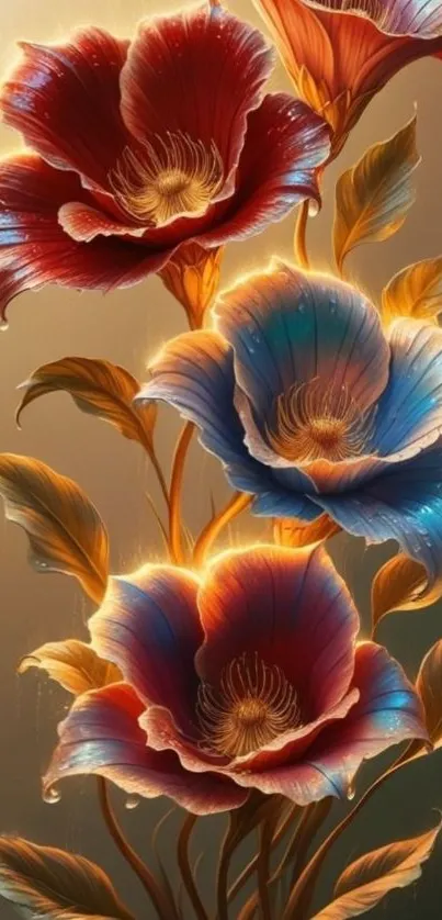 Vibrant artistic flowers with glowing details.