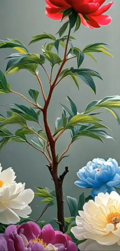Vibrant floral art with colorful blooms in a digital design.
