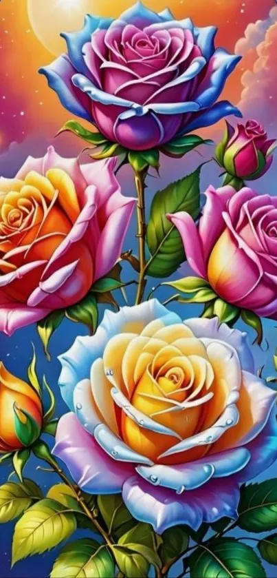 Colorful artistic roses mobile wallpaper with vibrant hues.