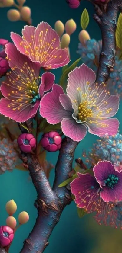 Vibrant floral art wallpaper with colorful flowers and intricate design.