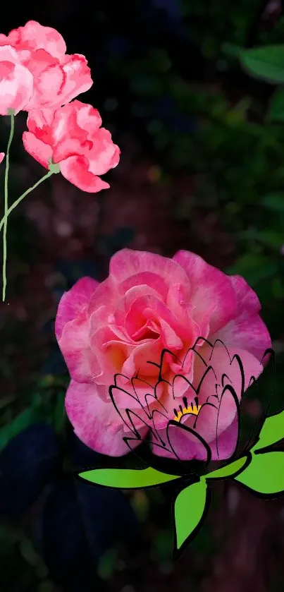 Pink and green floral wallpaper for mobile.