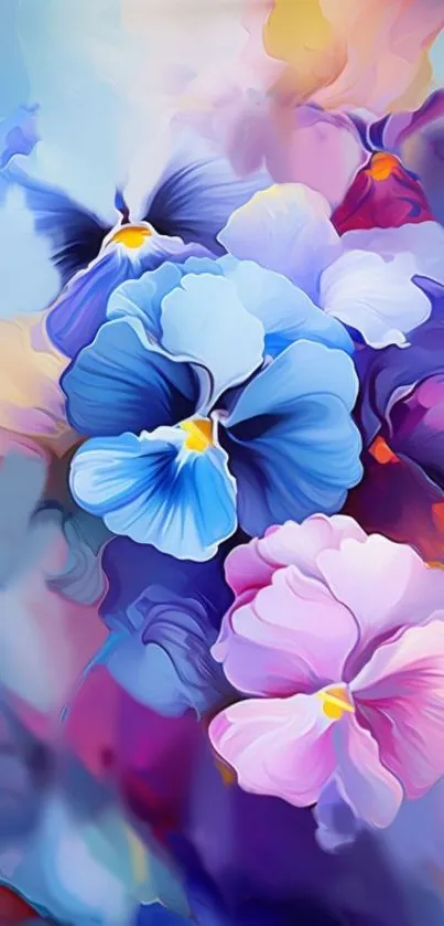 Colorful digital floral art wallpaper with vibrant blue and pink flowers.