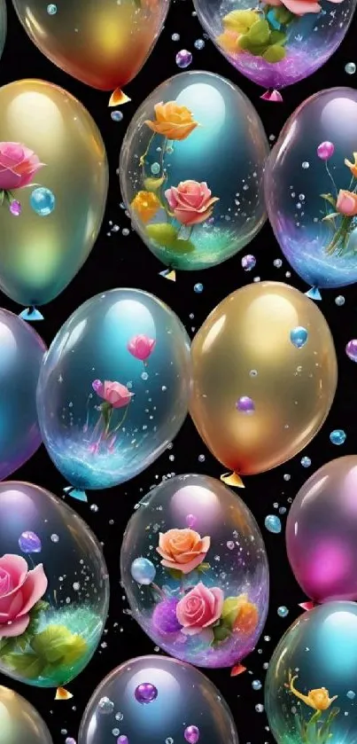 Colorful floral balloons mobile wallpaper.