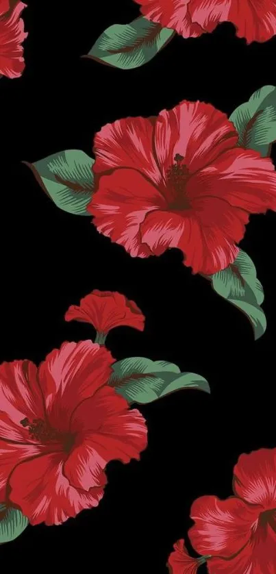 Mobile wallpaper with red hibiscus on black background