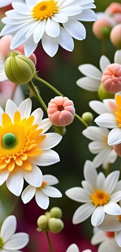 Vibrant daisies and buds in a colorful floral display.