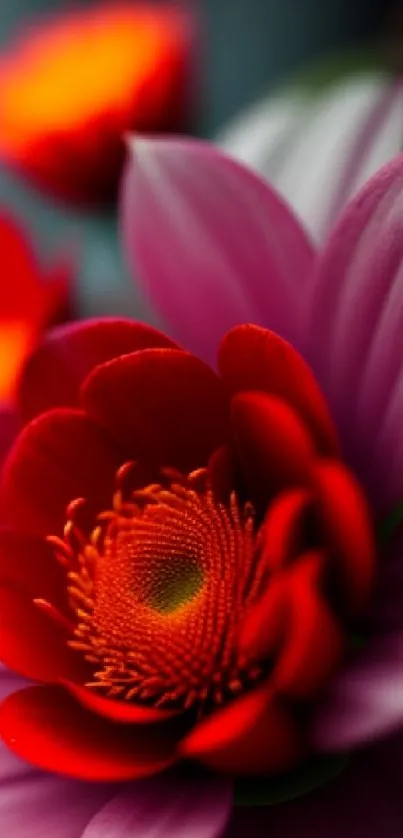 Close-up vibrant red flower mobile wallpaper.