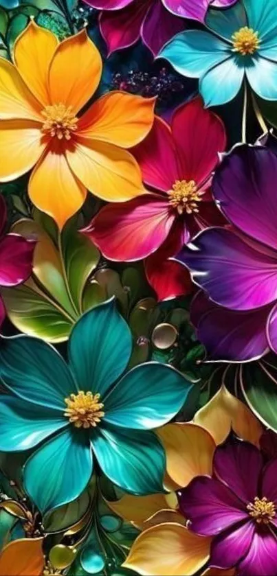 Vibrant floral blooms wallpaper with colorful abstract flowers.