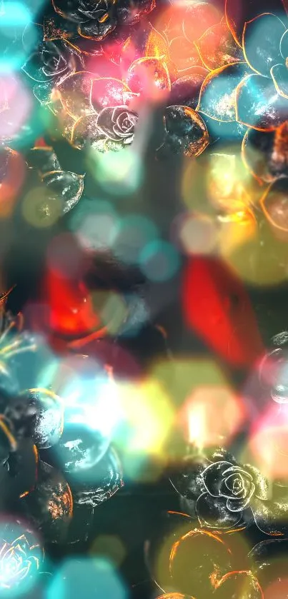 Vibrant floral bokeh wallpaper with colorful succulent pattern.