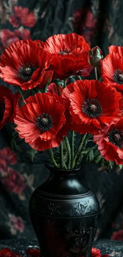 Vibrant red poppies in a decorative vase