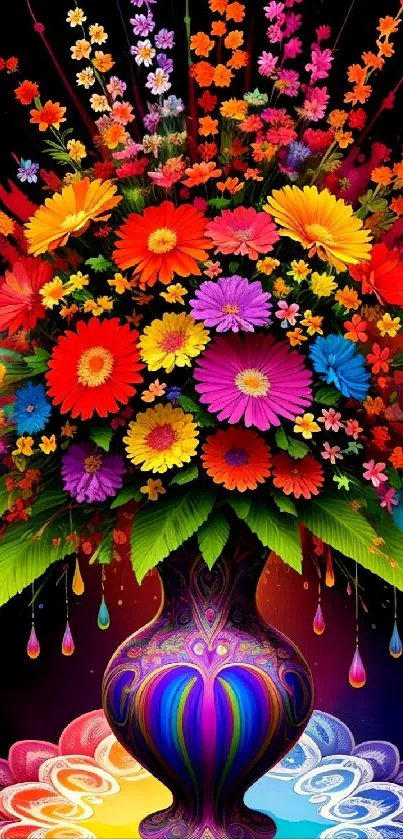 Colorful floral bouquet in an artistic vase with vibrant colors.