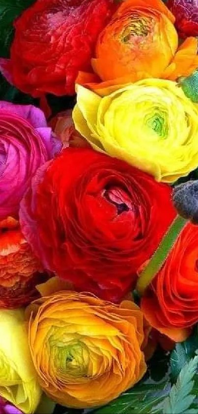 Vibrant bouquet of colorful roses wallpaper.