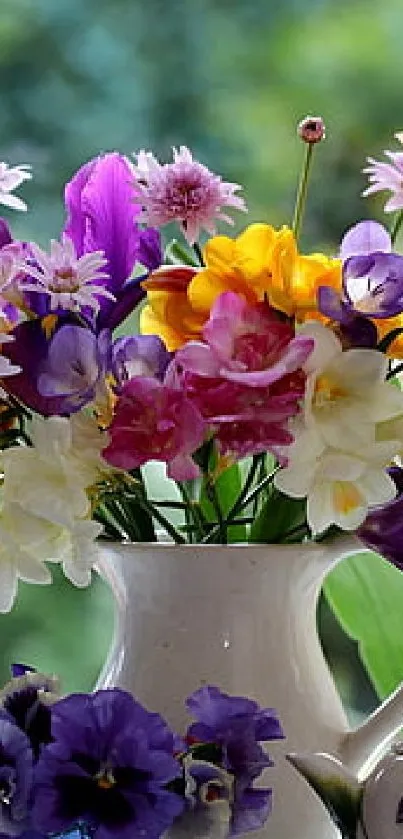 Vibrant floral bouquet in vases with colorful, fresh flowers on display.