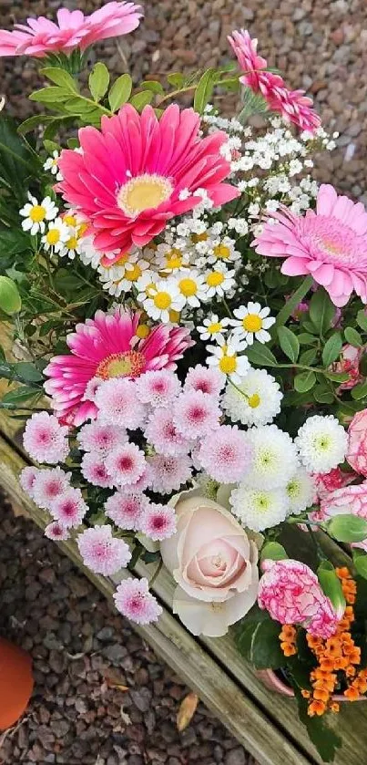 Vibrant floral bouquet with daisies, gerberas, and assorted flowers.