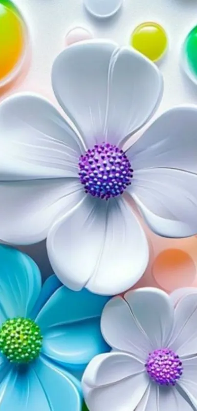 Vibrant floral and bubble mobile wallpaper.
