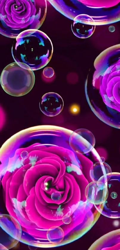 Vibrant floral bubbles in pink and magenta hues for phone wallpaper.