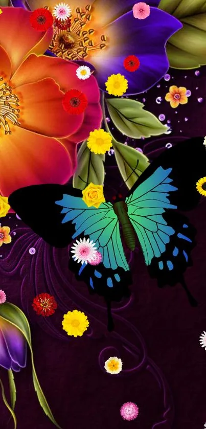 Vibrant butterfly and floral mobile wallpaper.