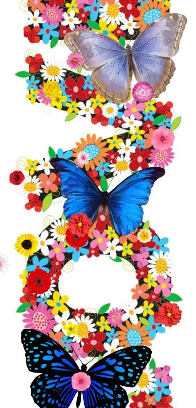 Colorful butterflies with floral design on a white background.