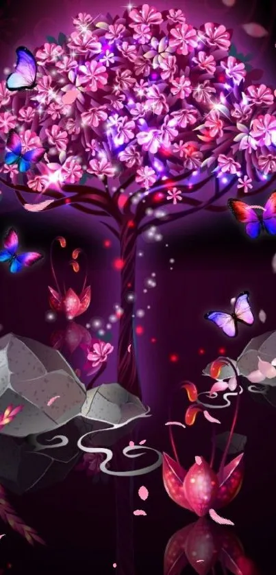 Floral tree with butterflies mobile wallpaper.