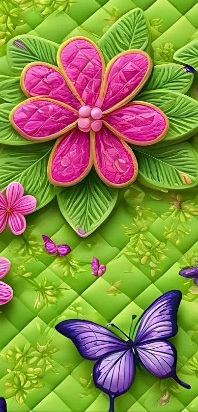 Colorful floral wallpaper with butterflies