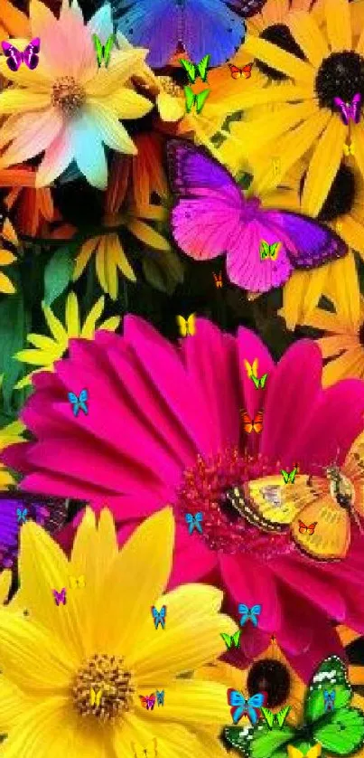 Colorful flowers and butterflies wallpaper for phones.