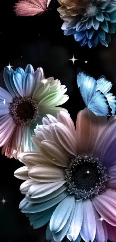 Colorful flowers with butterflies wallpaper.