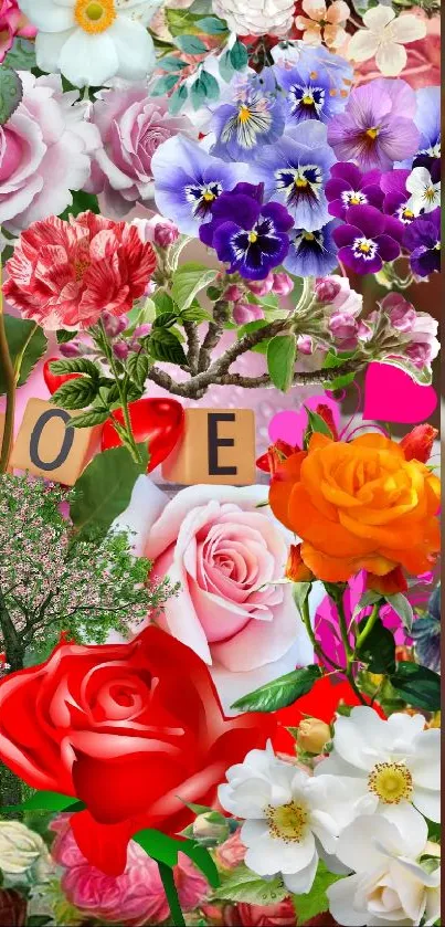 A vibrant collage of colorful flowers, including roses and daisies, for mobile wallpaper.