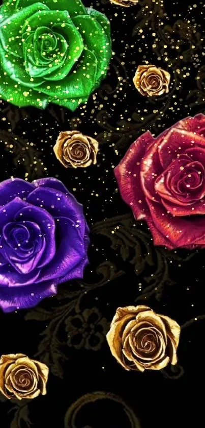 Colorful roses on a dark background wallpaper.