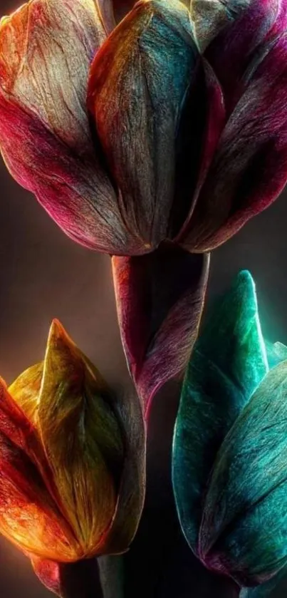 Vibrant, colorful floral digital art with textured petals and dynamic hues.