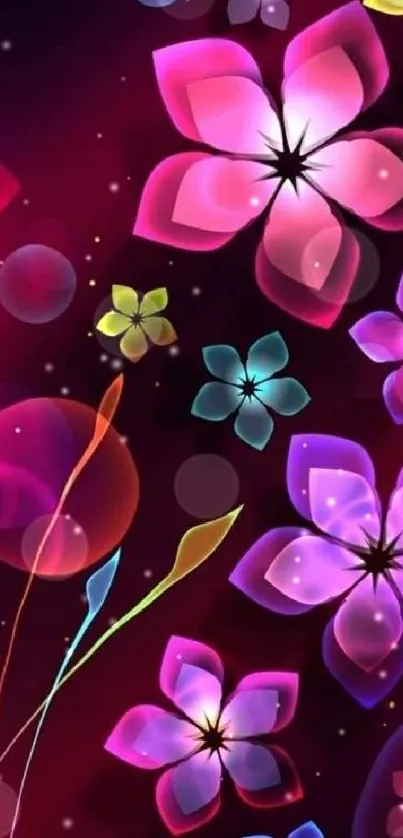 Vibrant digital wallpaper with colorful flowers and abstract design.