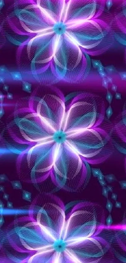 Vibrant abstract floral pattern in purple and blue colors.