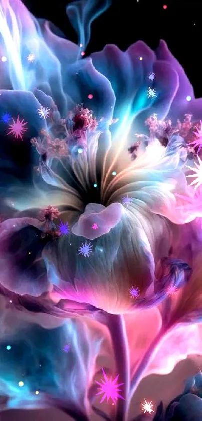 Ethereal digital floral art with vibrant colors and dreamy design on a mobile wallpaper.