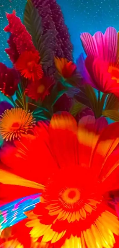 Vibrant and colorful floral explosion wallpaper.