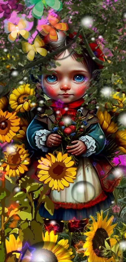 Fantasy art wallpaper with flowers and child.