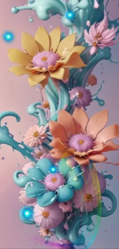 Colorful floral fantasy art wallpaper with abstract flowers.