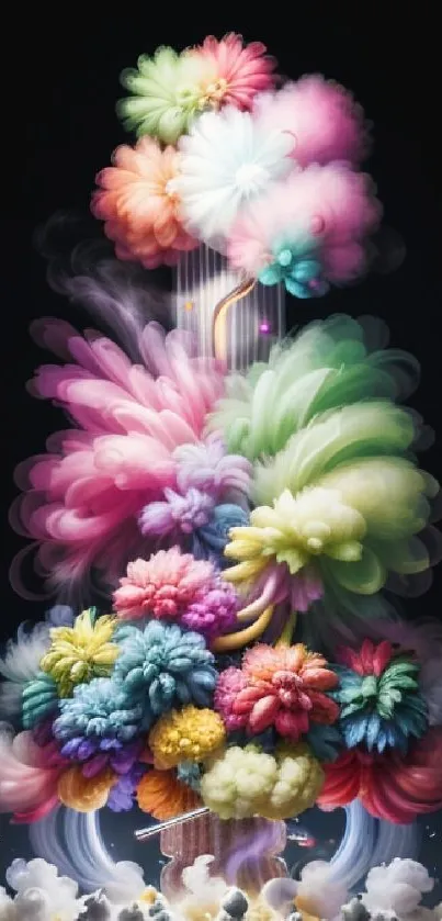 Vibrant, colorful floral fantasy wallpaper with dynamic artistic design.