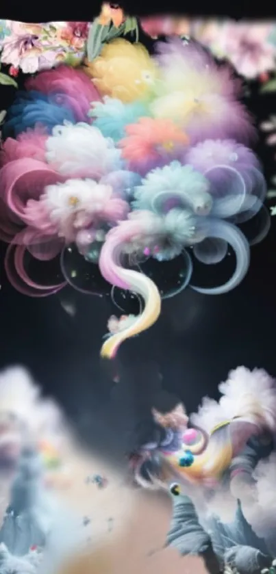 Colorful fantasy floral wallpaper with vibrant clouds.
