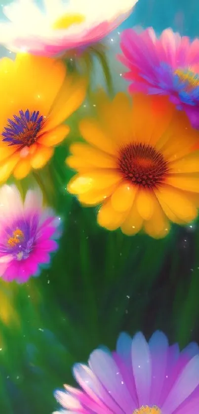 Vibrant flowers in a dreamy artistic wallpaper.