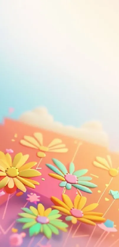 Vibrant mobile wallpaper with colorful daisies and soft gradient background.