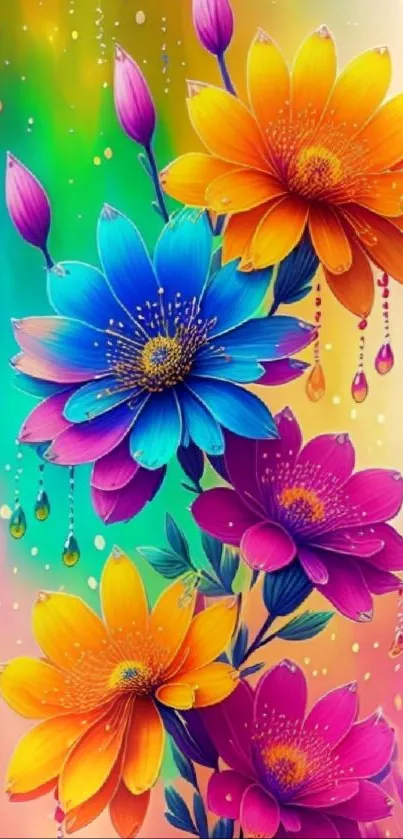 Vibrant floral wallpaper with colorful flowers and artistic design.