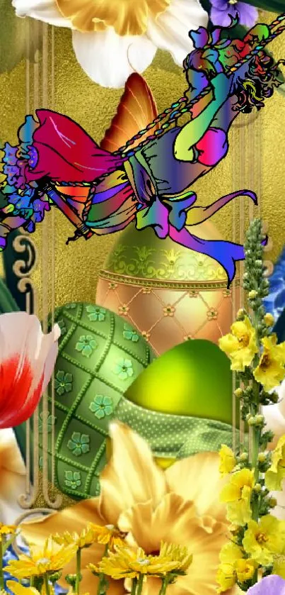 Colorful floral fantasy wallpaper with exotic fairy.