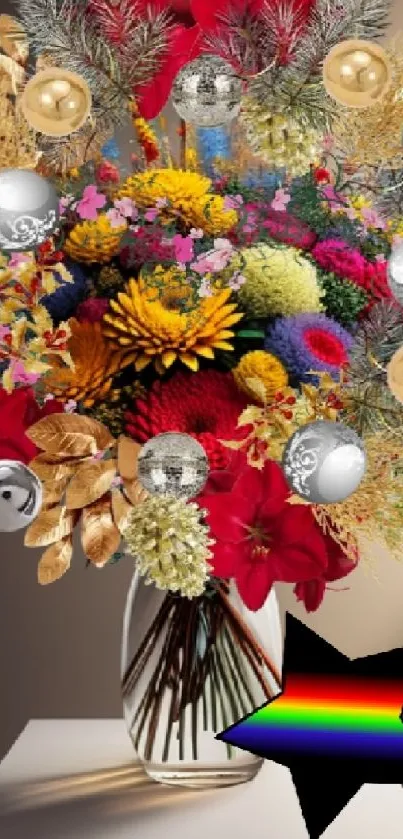 Vibrant floral arrangement with colorful details in a vase.