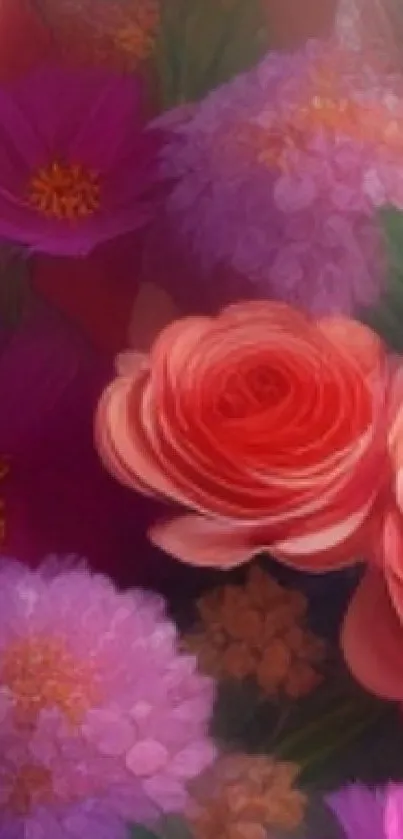 Vibrant mobile wallpaper with pink and purple flowers.