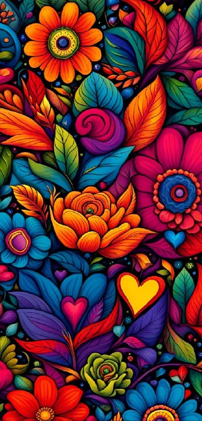 Vibrant floral fantasy mobile wallpaper with colorful flowers.