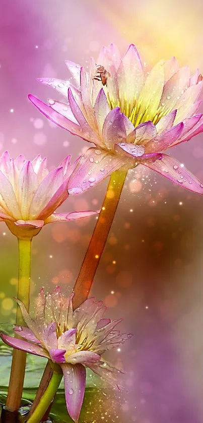 Lotus flowers with dreamy pink and purple tones in a serene, artistic setting.