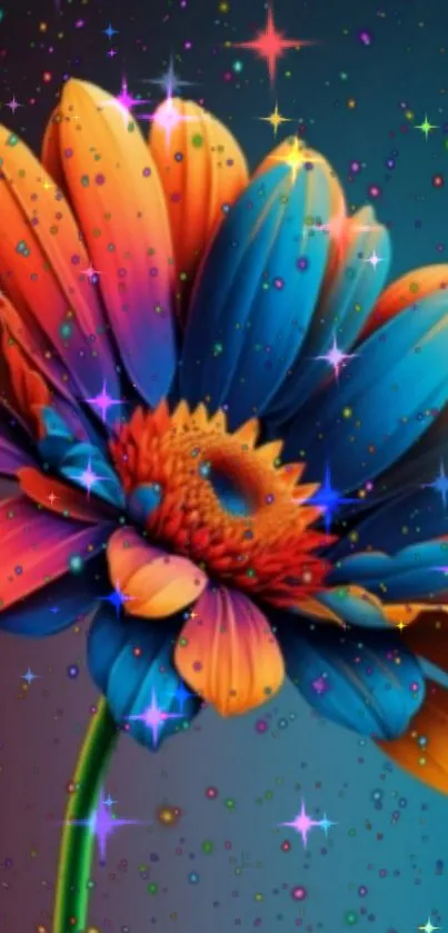 Colorful digital flower with sparkles wallpaper.